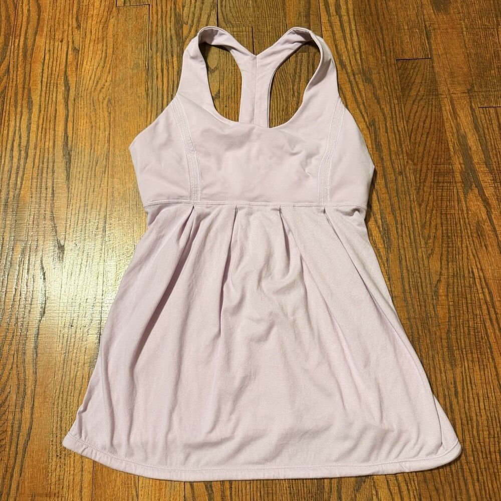 Lululemon Women's Light Pink Striped Babydoll Built-In Bra Drawstring Tank 8